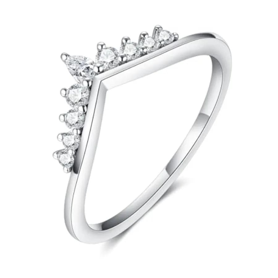 IMOLOVE Fede nuziale in moissanite per donna, anello impilabile curvo a forma di V, fede nuziale delicata in argento sterling 925, C
