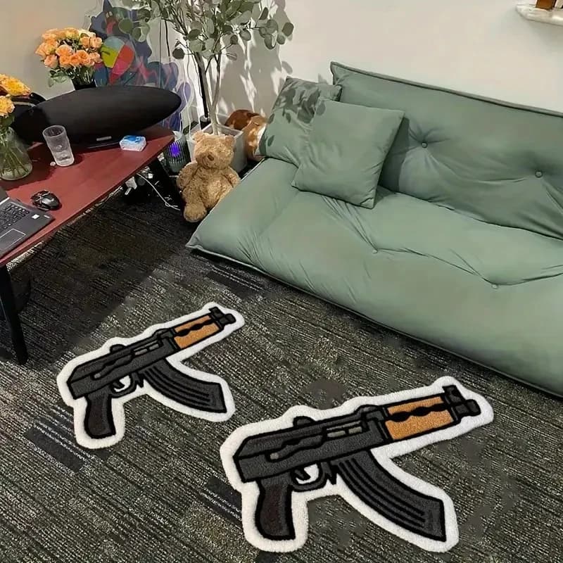 Comfortable and non-slip carpet for the bedroom, decorative item for the house, carpet with rifle-shaped design in cartoon style