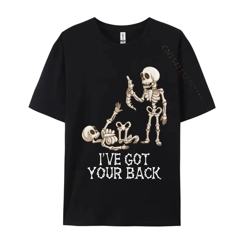 T-shirt personalizzata da uomo in cotone con stampa scheletro 'I've got your back', casual, nuovo arrivo, regalo, all'ingrosso