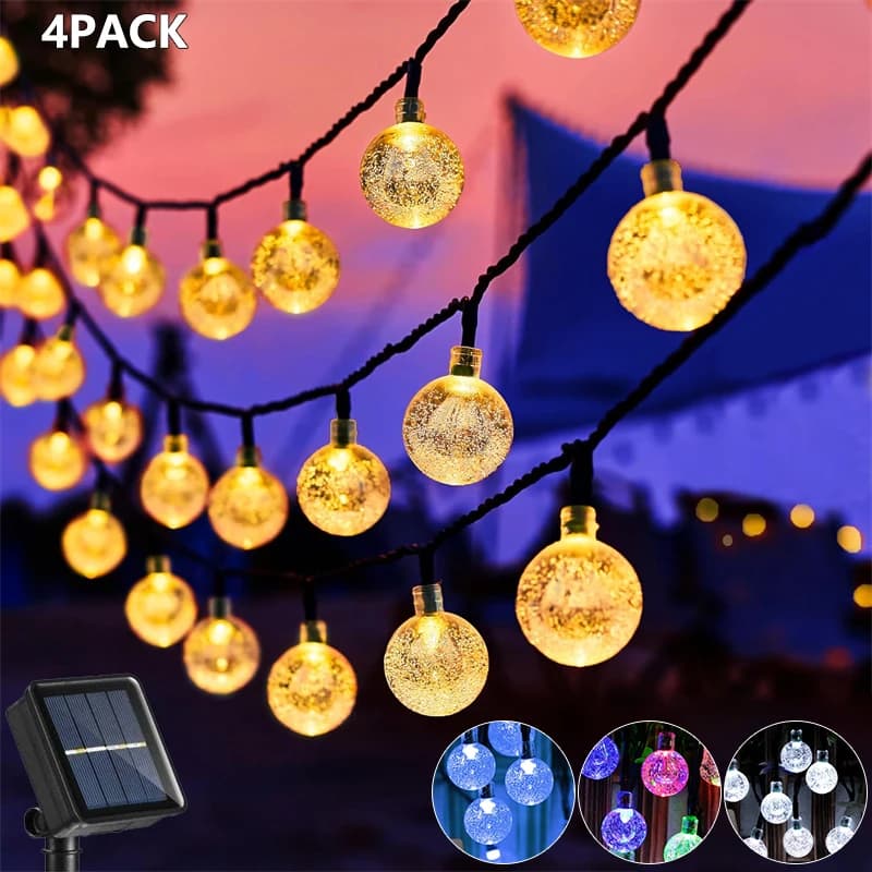 Luci a corda solari aggiornate per esterni impermeabili 60LED 8 modalità globo di cristallo luci natalizie per giardino prato portico decorazione campeggio