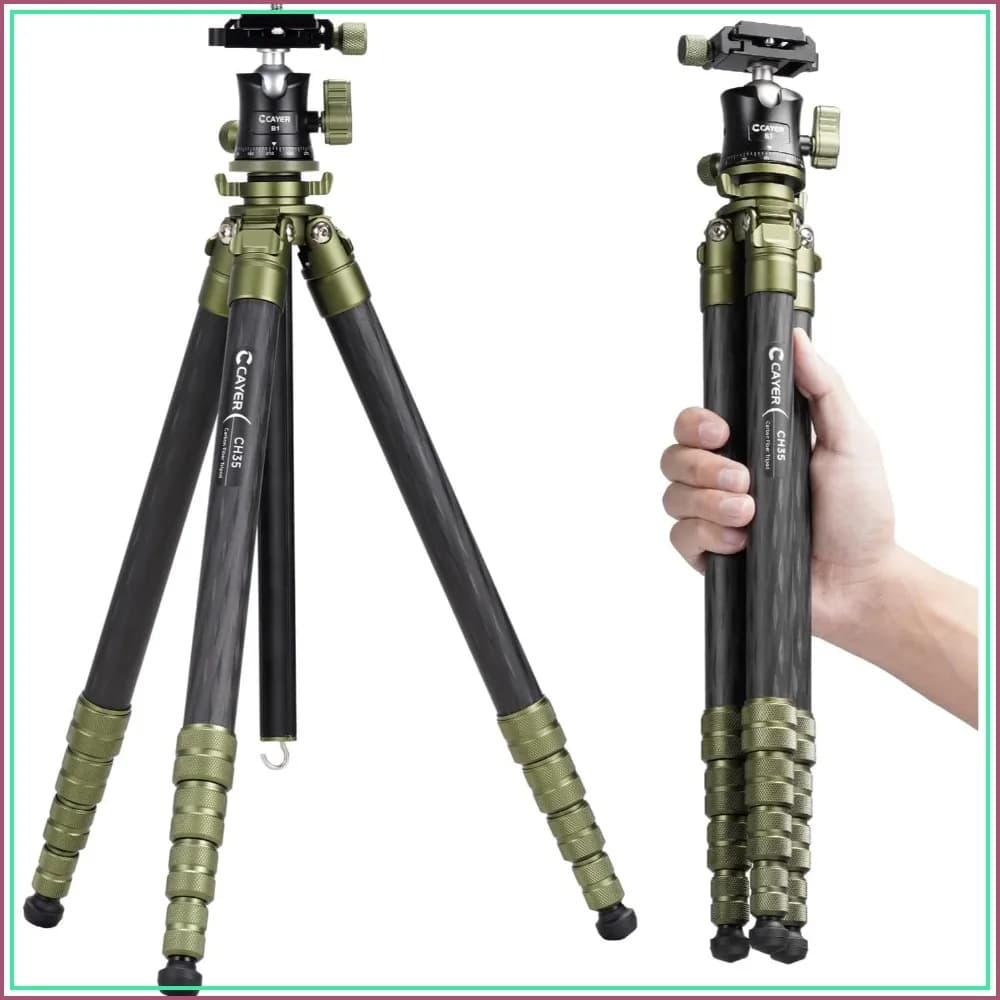 Travel Camera Tripod with Ball Head, Compact Carbon Fiber Stand 53.6" for Mirrorless Cameras, Video Camcorders, Webcams