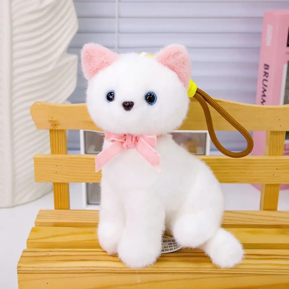 Portachiavi Peluche Gatto in Cotone PP, Piccolo Ciondolo Morbido e Realistico per Borsa, Ornamento da Appendere, Amico Gatto Simulato