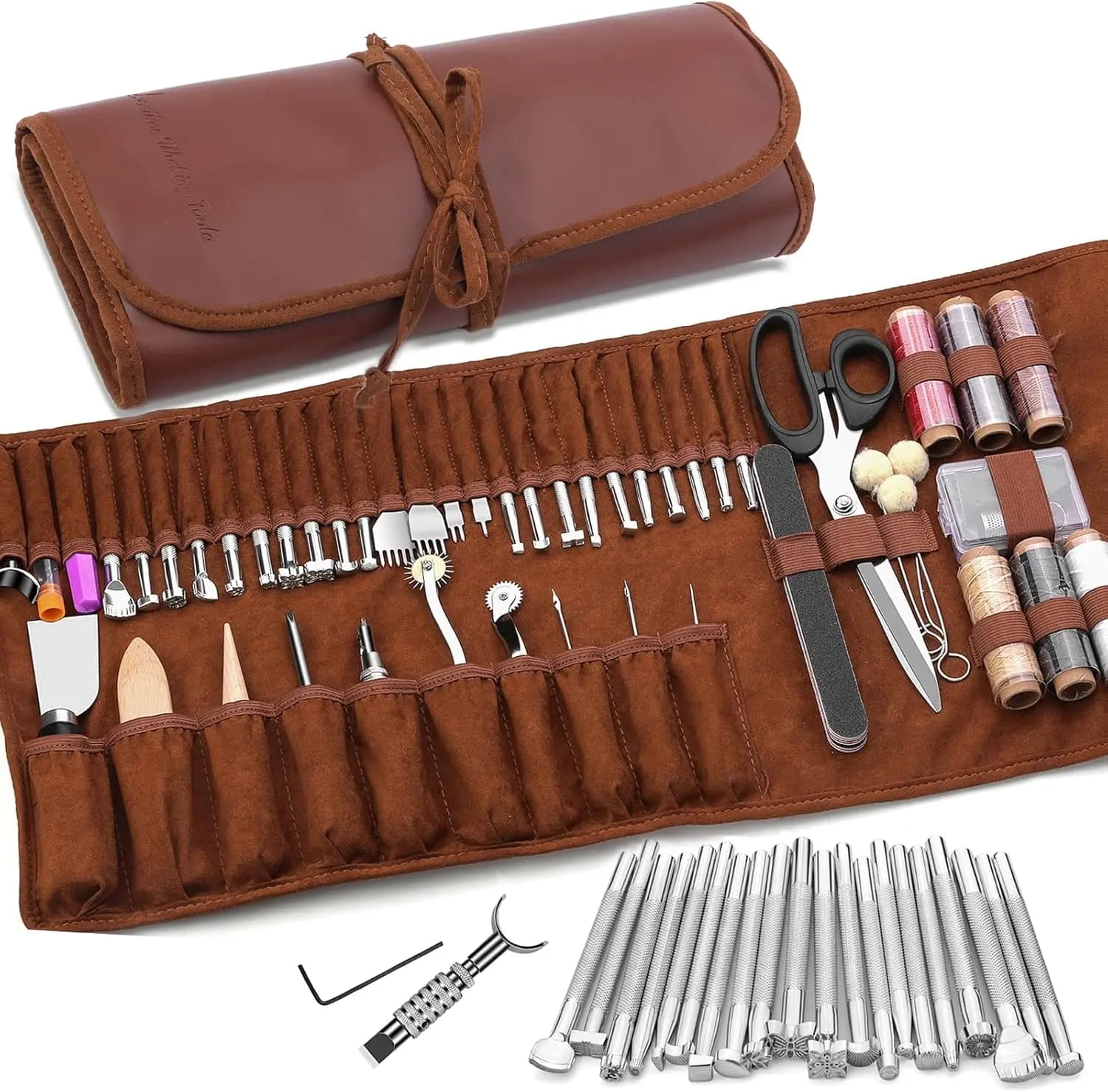 Professional Toolkit for Leather Processing with Carrying Bag, Printing, Sewing, Punching, Cutting and DIY Projects ♪