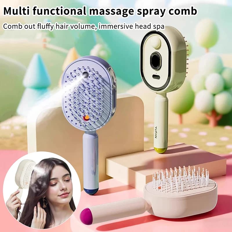 Multifunctional Massage Comb,Electric Spray Air Cushion Scalp Massager,Self-Cleaning Essential Oil Hair Care Comb,Gift for Women