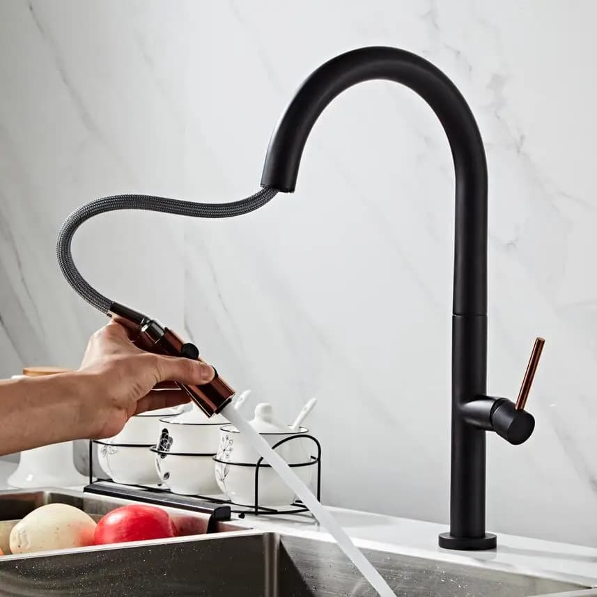 Newly Arrived Pull Out Kitchen Faucet Rose Gold and White Sink Mixer Tap 360 Degree Rotation Kitchen Mixer Taps Kitchen Tap