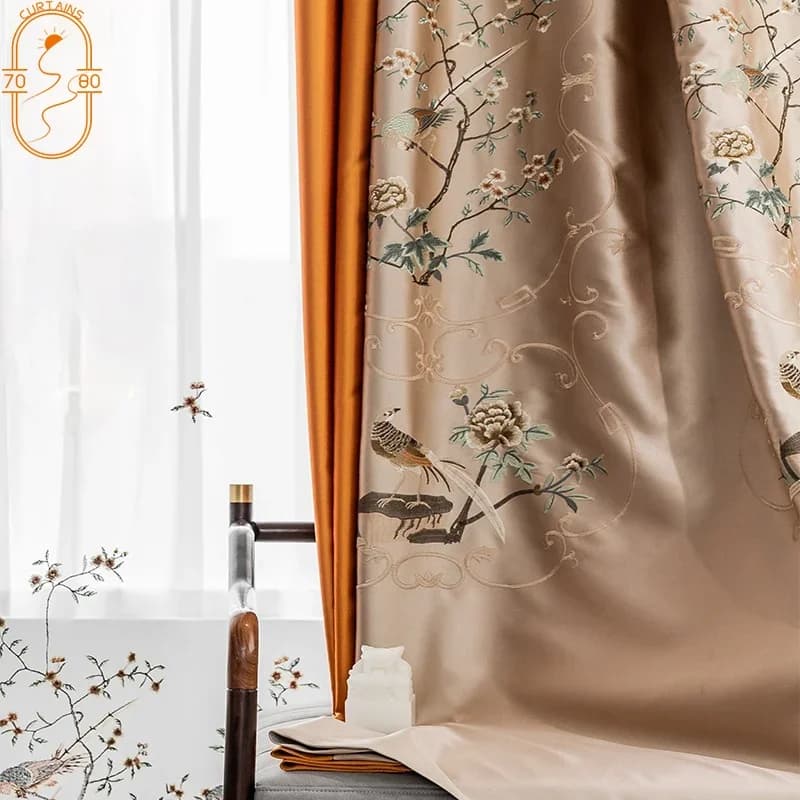 Chinese High-end Embroidered Curtains for Bedroom Living Room Study Curtains Embroidery Curtains Window Screen Flowers and Birds