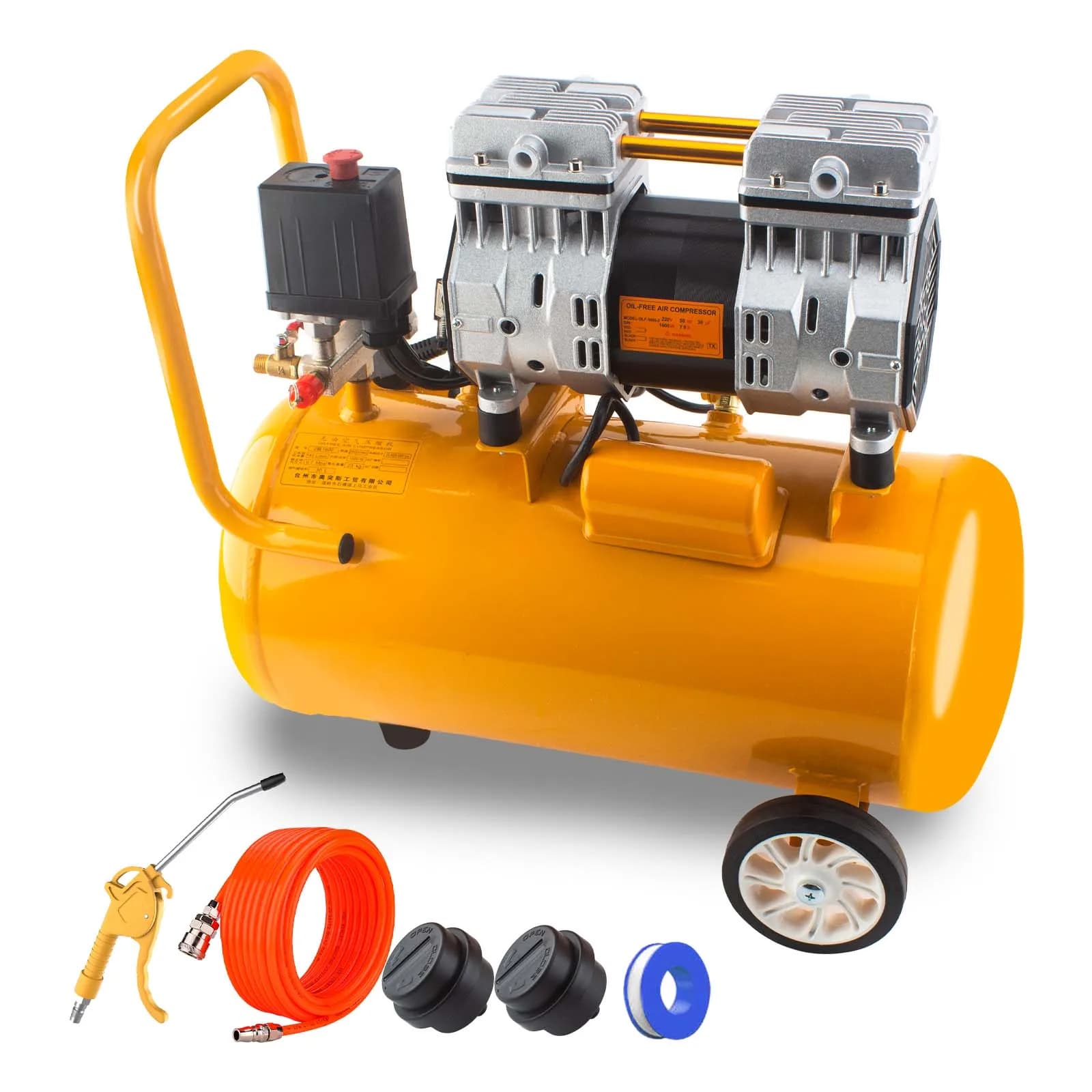 Compressore d'Aria Silenzioso Senza Olio 1600W, Pompa per Vuoto Portatile 15L per Verniciatura a Spruzzo, Uso Industriale e Automobilistico