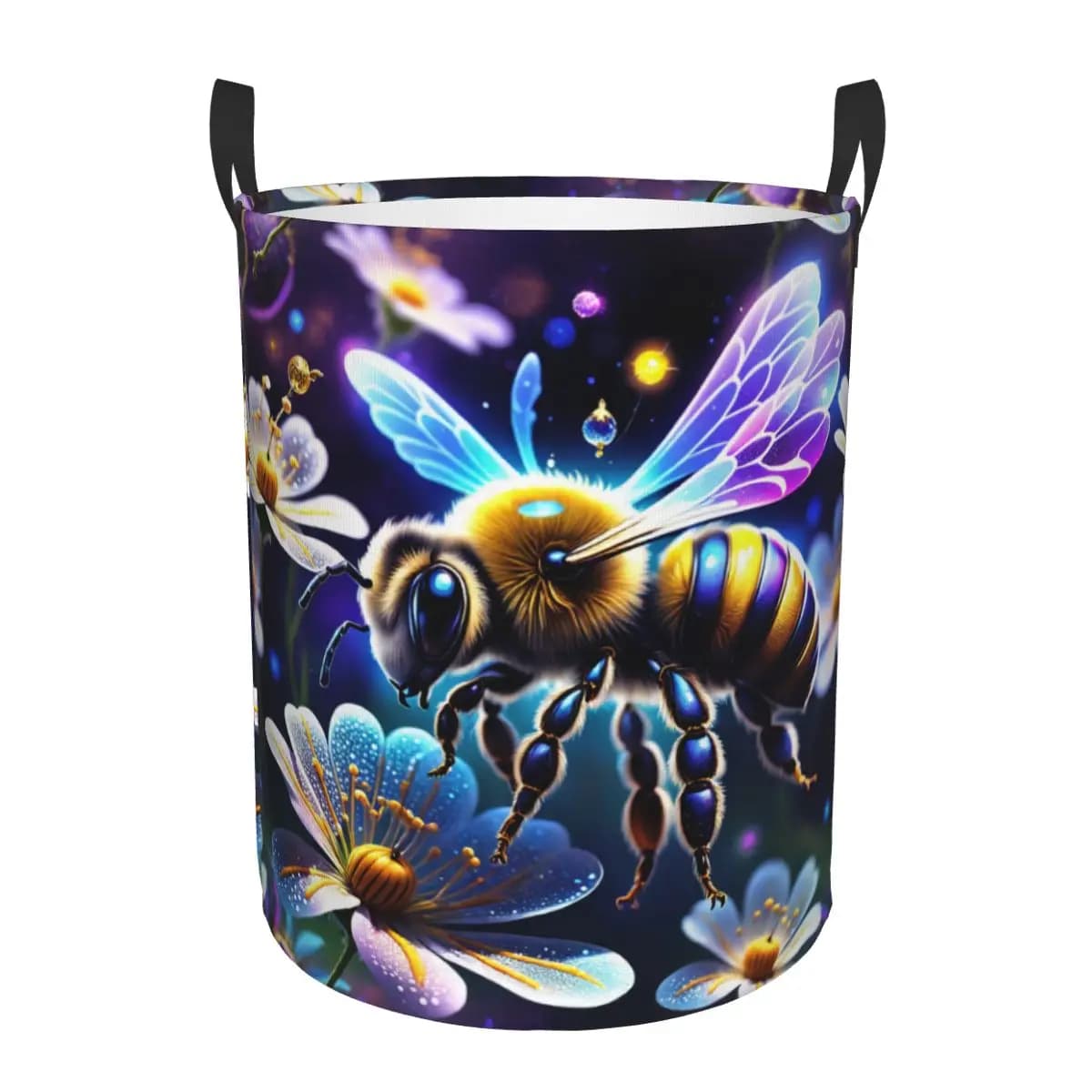 Nice basket with bee pattern and flowers, folding basket for children's toys bag