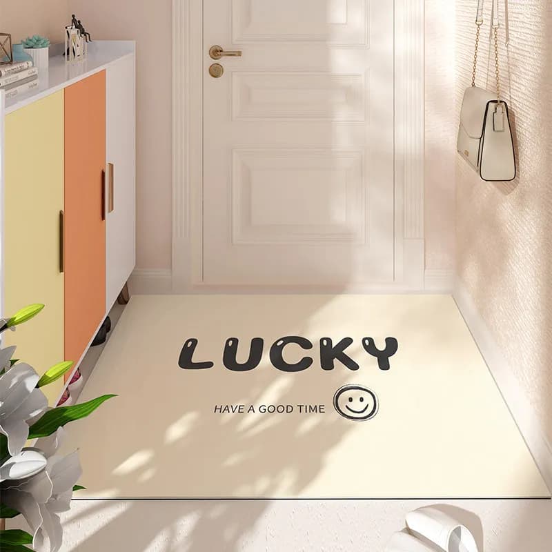 VIKAMA Lucky Declaration Carpet Smiley Healing Design Living Room Bedroom Entryway Mat Nordic Style Hallway Entranceway Rug