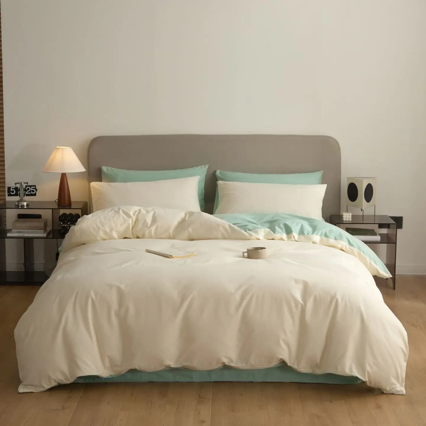 Bed linen set in pure cotton, 4 pieces, new style 2025, bed linen and bedspread for dormitory, three-piece bed linen set