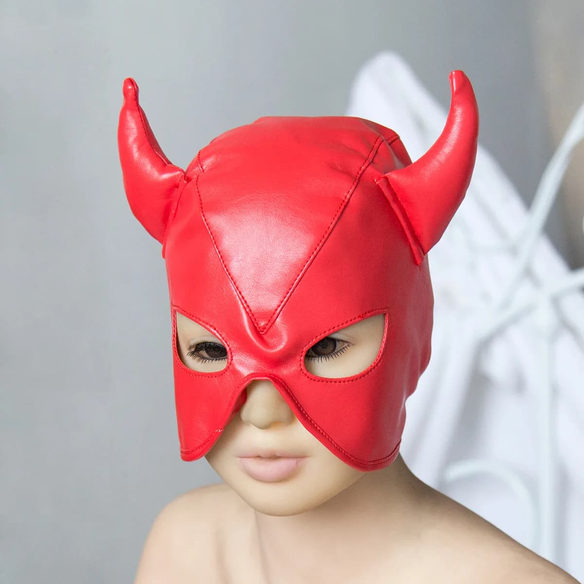 Copricapo in corno unisex Costume sexy Copricapo per maschera fetish integrale per spettacoli di Halloween Puntelli per costumi per spettacoli teatrali