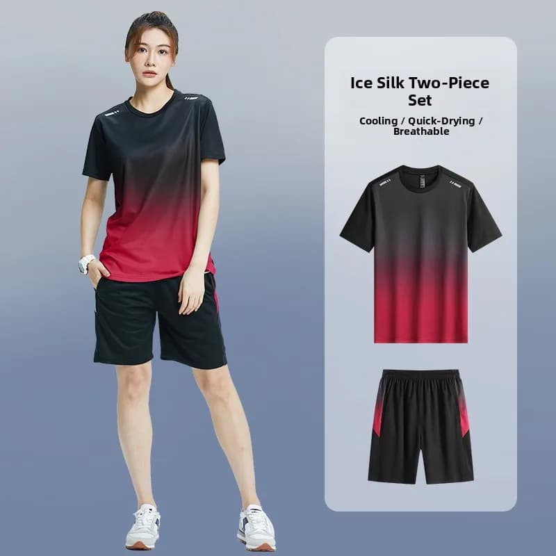 Women's Sportswear Set Summer Quick Dry Short Sleeve T-Shirt Fitness Yoga Thin Style Trendy Two-Piece Suit Casual Wear