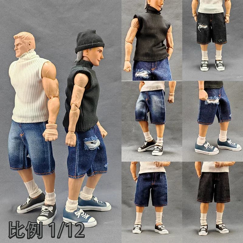Pantaloncini di jeans da 6 pollici in scala 1/12 per bambole maschili Pantaloncini da action figure da 6 pollici 12 cm Bambole BJD Outfit Pantaloncini di jeans per action figure