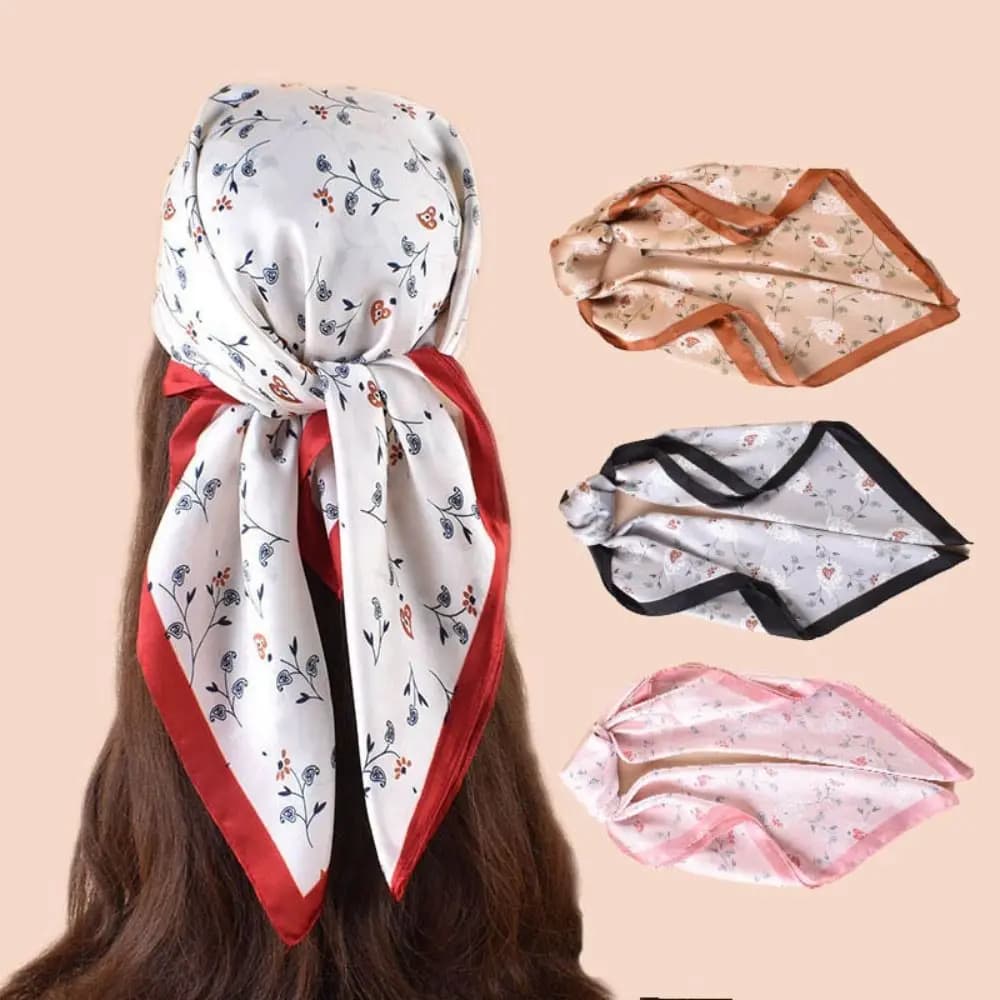 Foulard Quadrato da Donna 70x70cm in Seta Sintetica Stampata, Sciarpa Casual alla Moda per Capelli e Abbigliamento