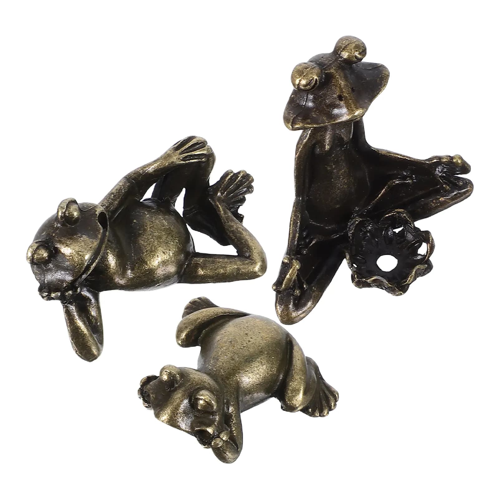 Set di 3 Porta Incenso a Forma di Rana in Ottone, Sculture Animali in Miniatura, Bruciatore per Bastoncini d'Incenso, Decorazione per Casa e Meditazione