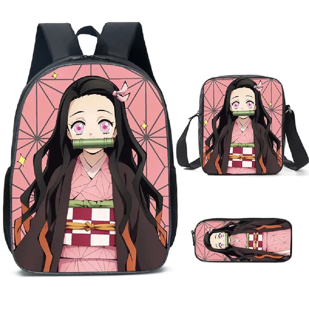 Ghost Slayer Kimetsu No Yaiba Nezuko School Bags Shoulder Bag Pencil Case 3Pcs Set Gift for Kids Students Mochila