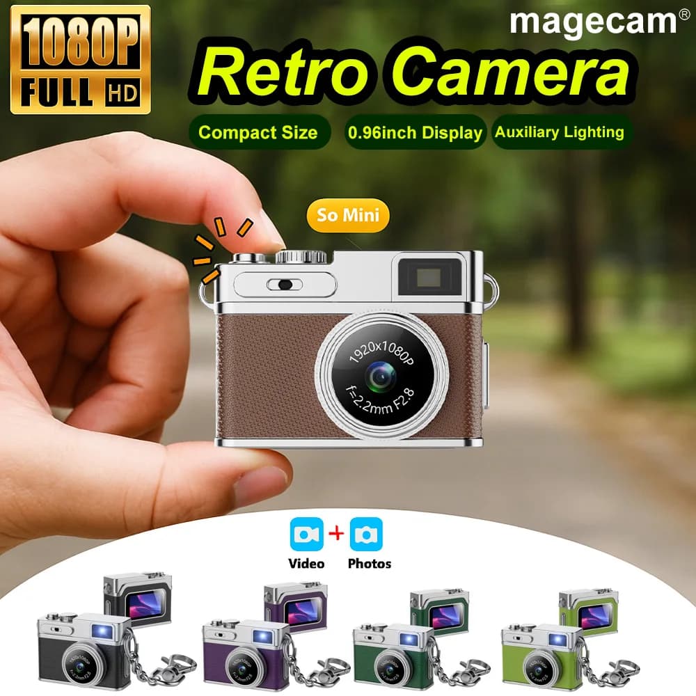 Magecam Retro Digital Camera Videoregistratore 1080P Luce di riempimento a LED Schermo IPS da 0,96 pollici Mini fotocamera digitale portatile