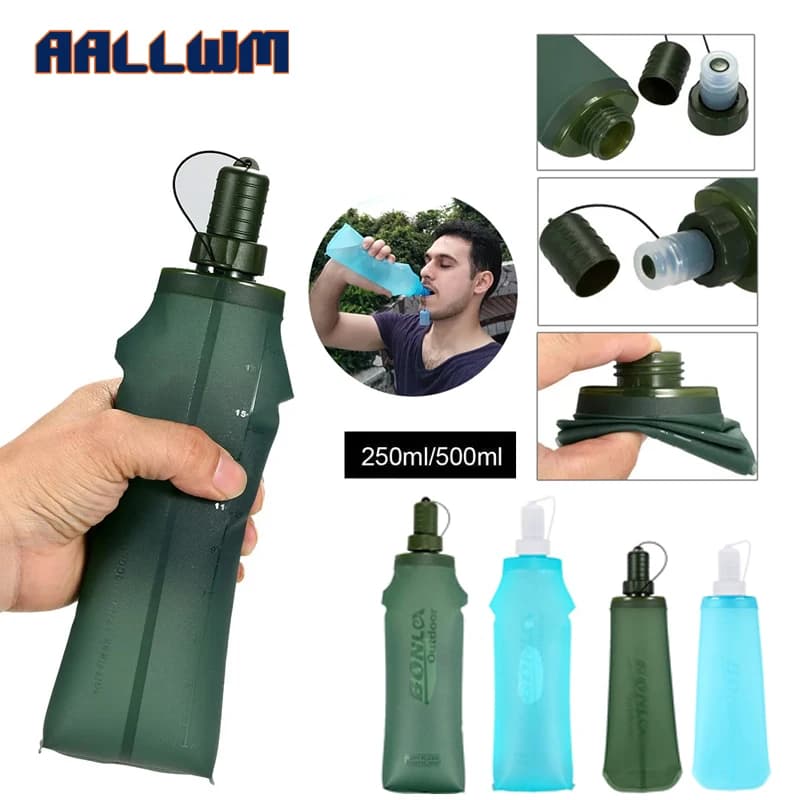 250/500ML TPU Soft Folding Water Bottles BPA-Free Collapsible Flask for Hydration Pack - Ideal for Running Hiking Cycling