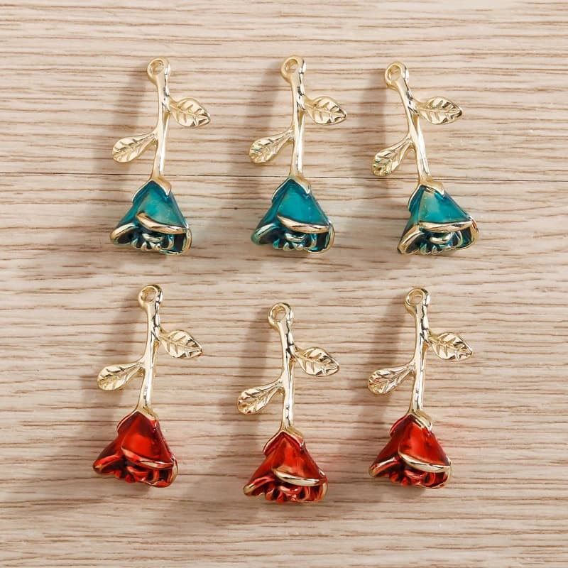 4pcs 12x24mm Fashion Rose Flower Charms Pendants for Jewelry Making Drop Earrings Necklaces Bracelets DIY Crafts Accessories