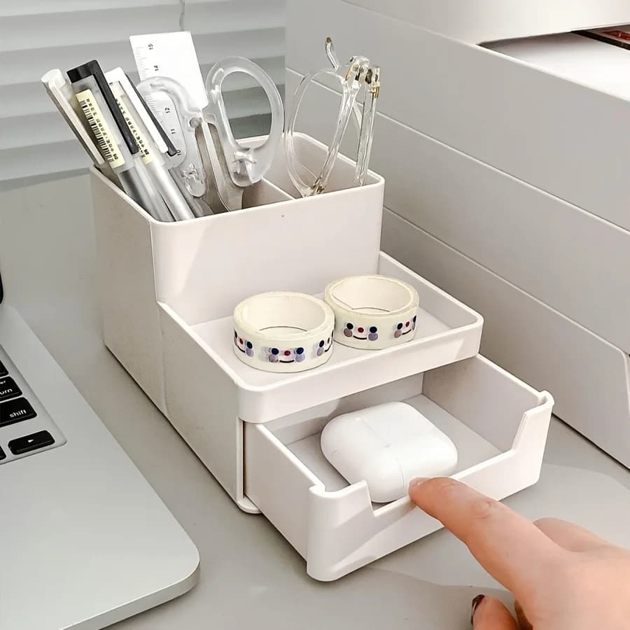 Organizer da Scrivania in Plastica ABS, Portapenne Multicomparto, Contenitore per Telecomandi, Piccolo Organizzatore per Ufficio e Camera da Letto