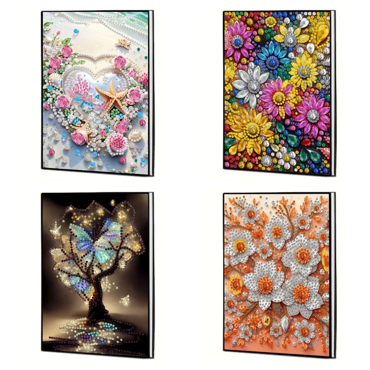 1pc DIY Flowers Diamond Art Journal Notebooks without Lines PU Leather Rhinestone Notebook for Home Office Travel Daily Notes