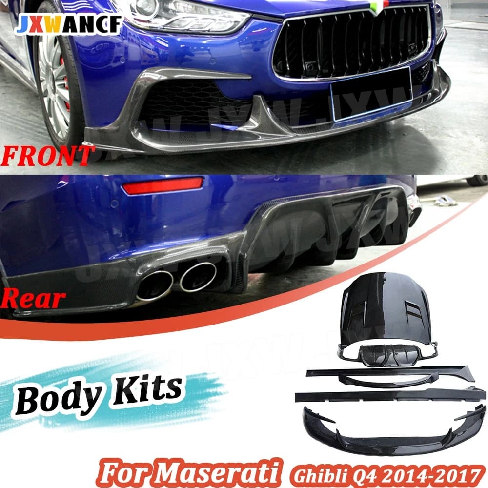 JXWANCF Back Front Lip Diffuser Spoiler Bumper Guard Side Miniskirts Cover Engine for Maserati Ghibli Q4 2014-2017 Carbon Fiber