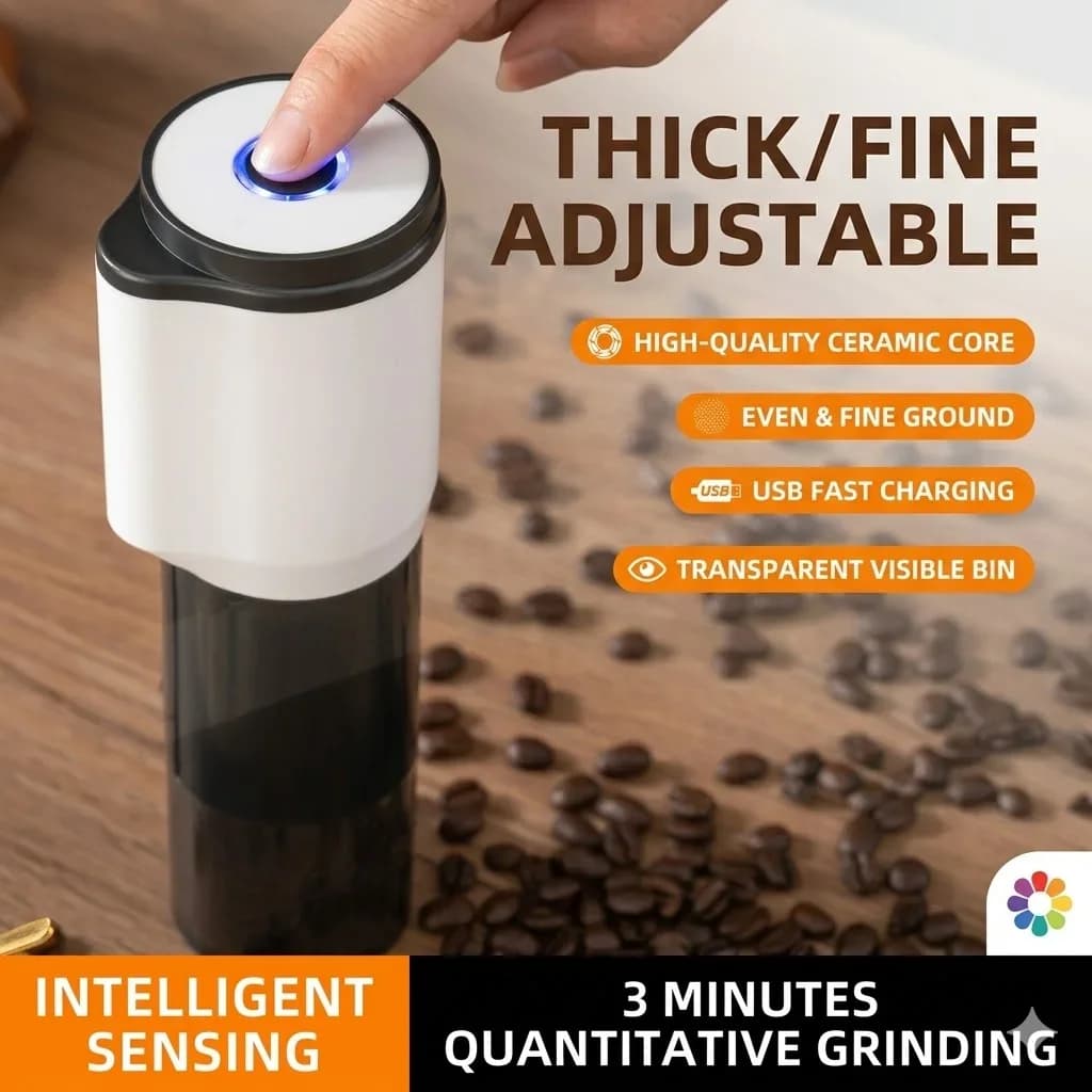 Electric Coffee Grinder Automatic Bean Grinder Mill High Quality Ceramic Core USB Fast Charging Adjustable Coarseness For Home