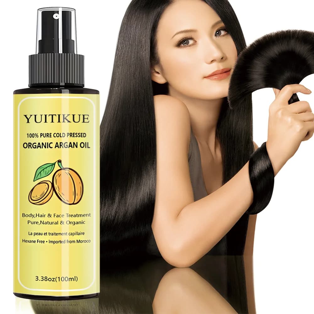 YUITIKUE Olio per Capelli 100% Puro di Argan, Naturale e Biologico, Idratante e Anti-Crespo per Tutti i Tipi di Capelli