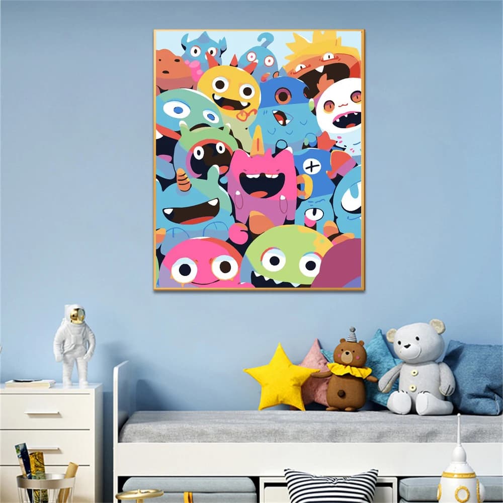Painting by Numbers For Adult animated little monster Dropshipping Canvas Oil Paint by Number Home Decor
