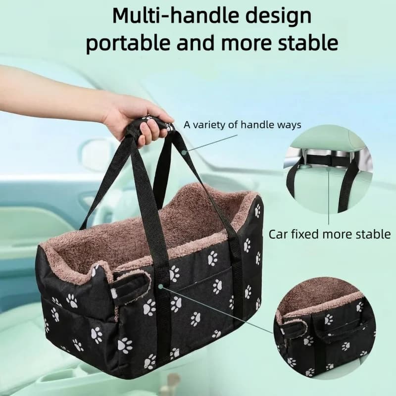 Pet Car Seat Dog Carrier Center Console Portable Safety Bed for Small Dogs Cats Travel Paw Print Design Soft Pet Supplies