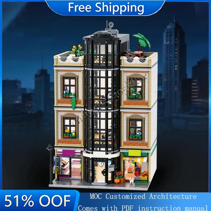 3990 PCS MOC City Street Views Modular Dormitory Market Mobile Store Building Block Diy Educational Assembly Toys Birthday Gifts