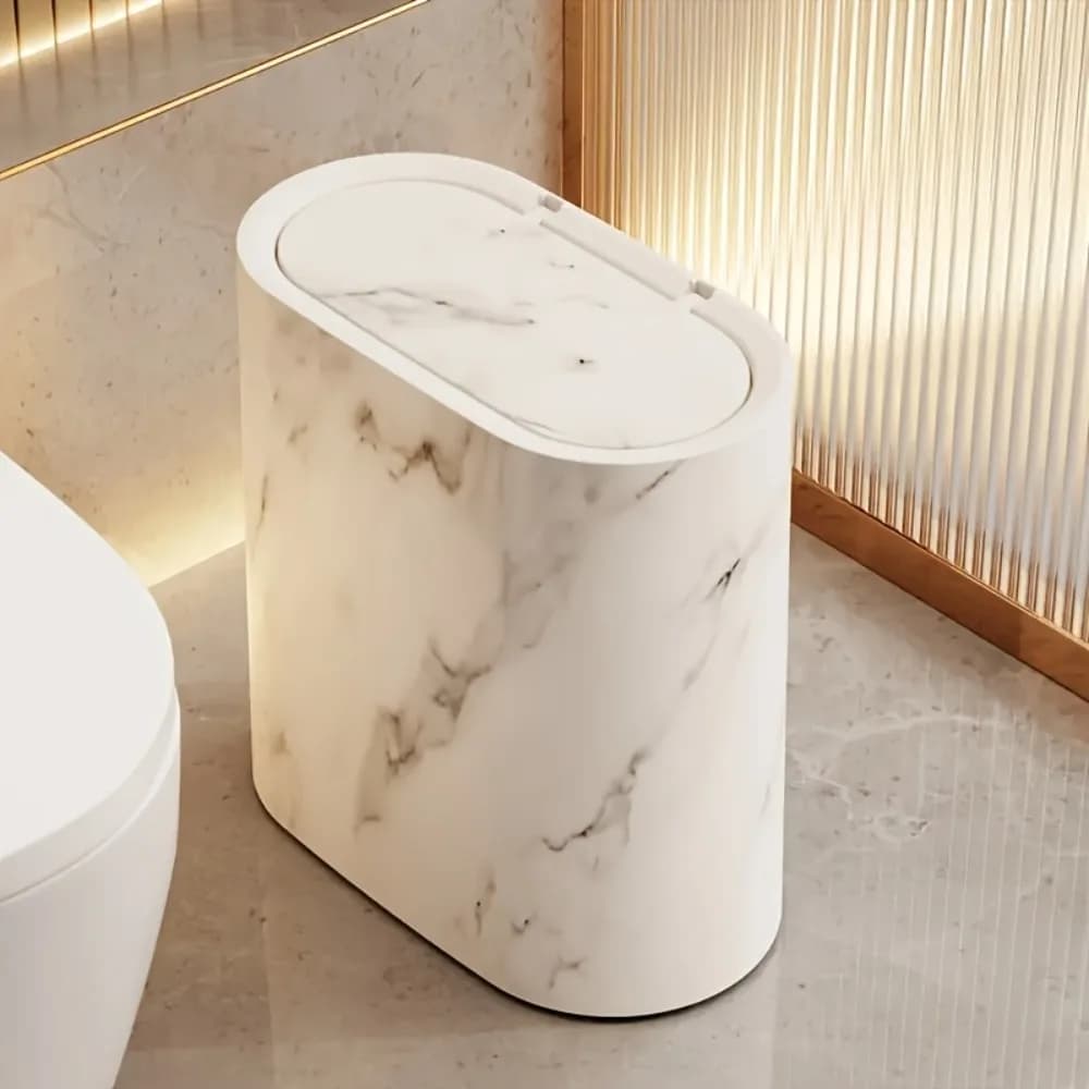 Cestino per rifiuti con coperchio a fantasia marmorizzata, adatto per piccoli cestini coperti da bagno, cestini per rifiuti stretti, per la casa moderna