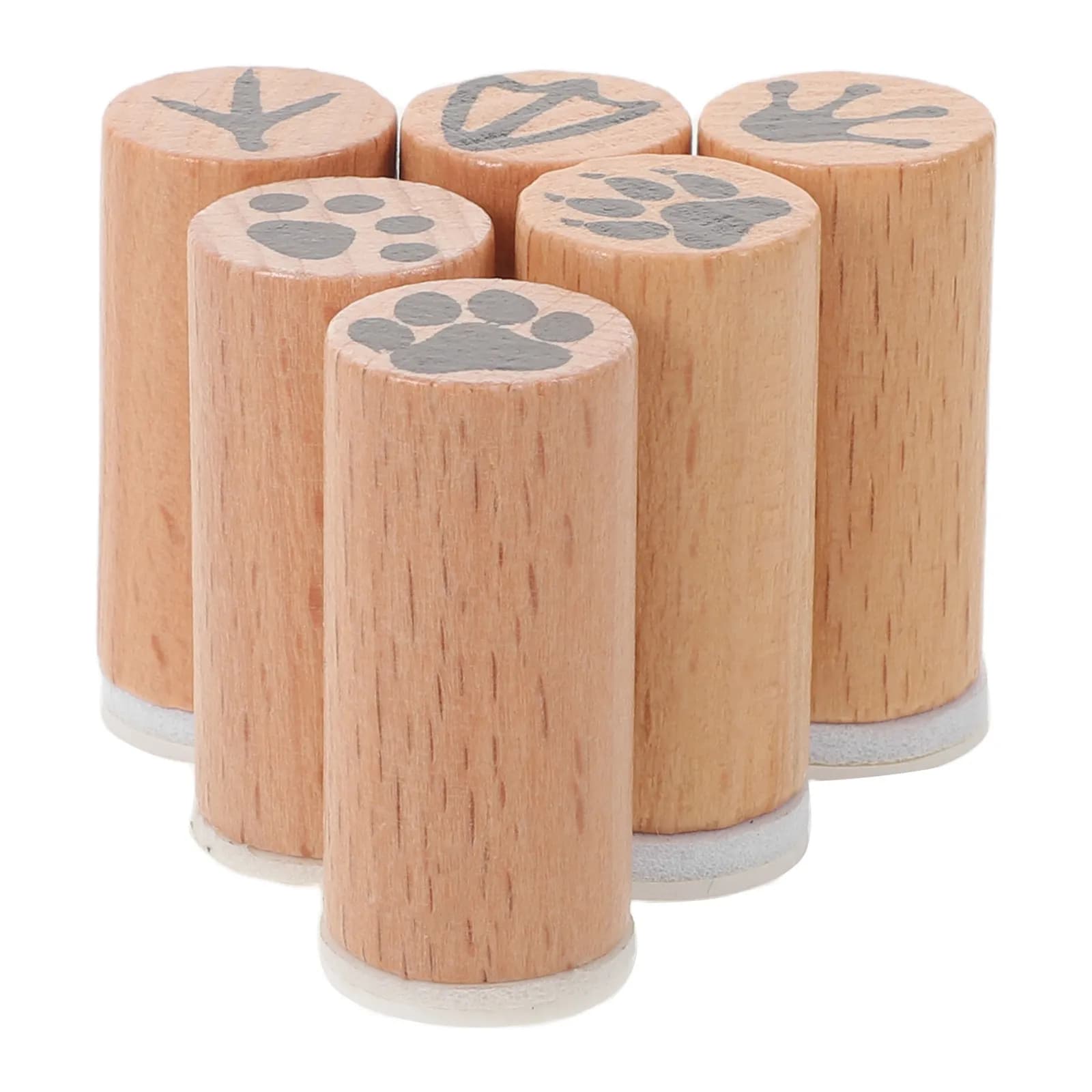 6Pcs Animal Footprint Wooden Stamps Set Natural Wood Rubber Stamp Kit for Scrapbooking Cards Craft Projects Wood Journal Stamps