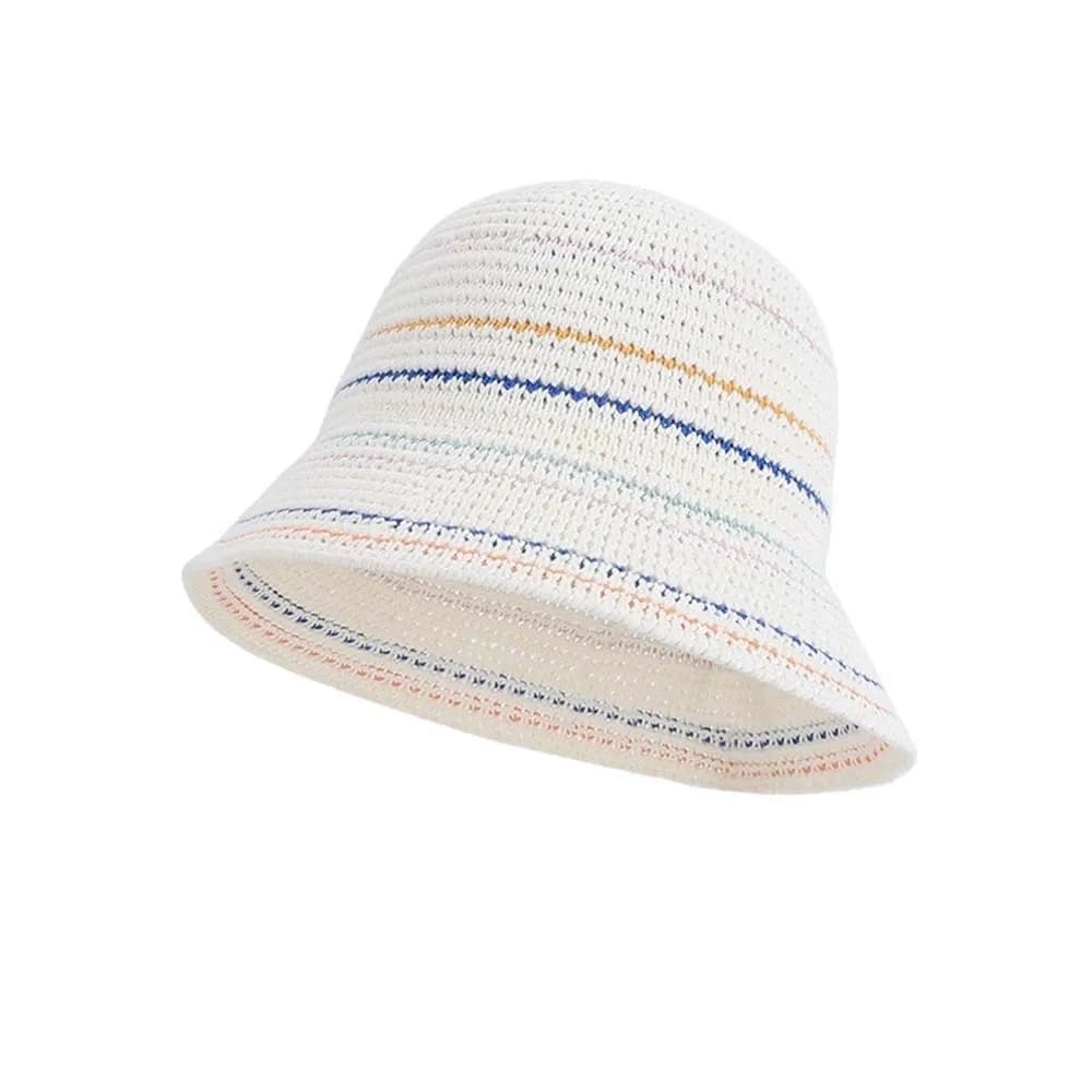 Knitted fishing cap with colored striped pattern, French style, solid color, anti-UV, with sun protection and perforated design.