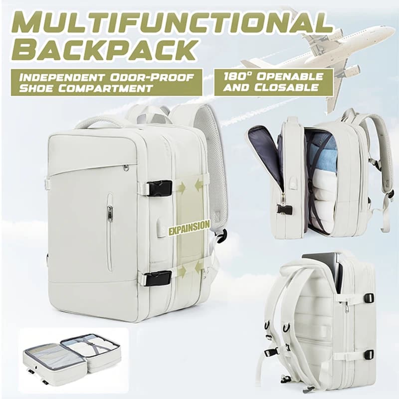 Women's stretchable anti-theft travel backpack, carry-on bag, crossbody bag, overhead compartment storage bag