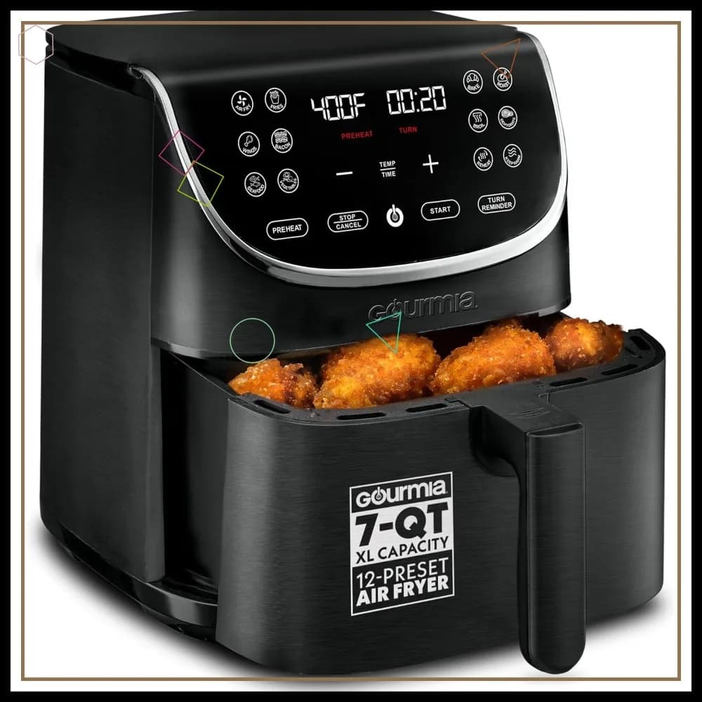 Friggitrice ad aria da 7 Qt con display LED, 12 preimpostazioni, 360 ° Tecnologia, cestello antiaderente, nero