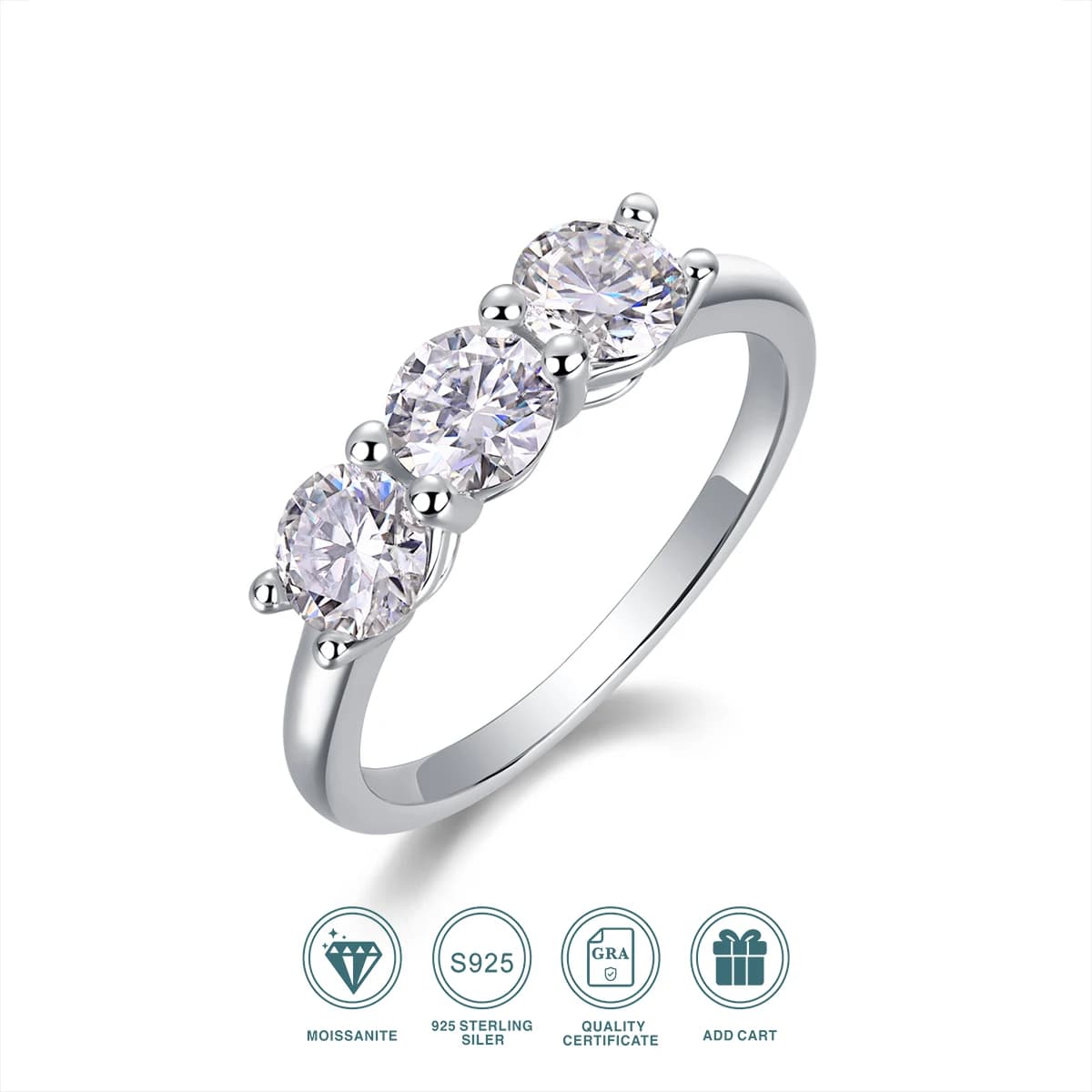 Moissanite Ring 925 Sterling Silver 18K Gold Plated Engagement, Wedding Jewellery, High-end Men's and Women's Gifts (With Gift