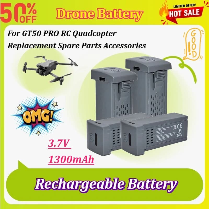 Nuova Batteria per Drone 3.7V 1300mAh (1-5 Pezzi) per Quadricottero RC GT50 PRO, Ricambio e Accessorio, Batteria Ricaricabile