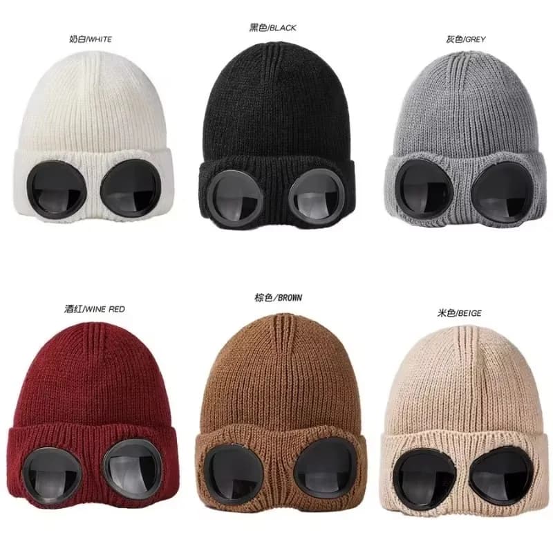 Men Women Knitted Hat with Goggles Windproof Winter Warmer Ski Beanies Unisex Soft Warm Anti-slip Ear Protection Garros
