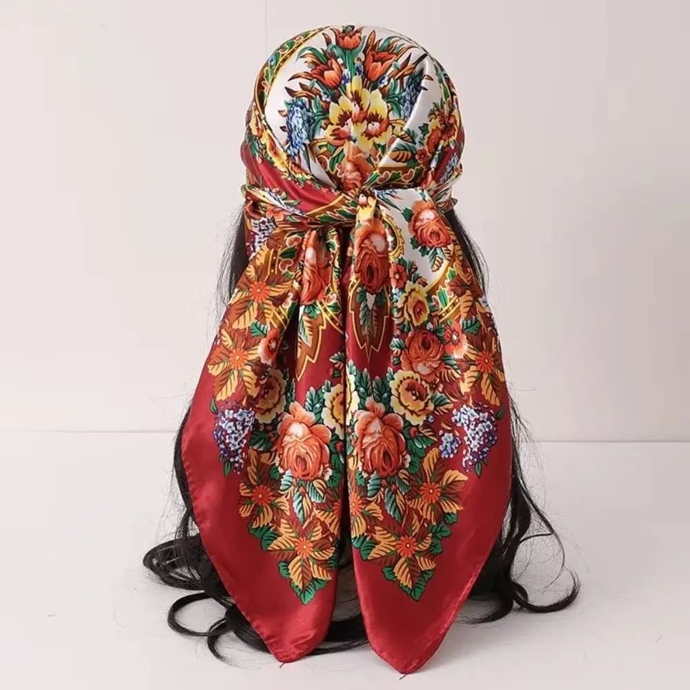 90x90cm Silk Imitation Scarves Thin Breathable Smooth Silky Feel Square Print Scarves Multi-Function Floral Print Neck Scarf
