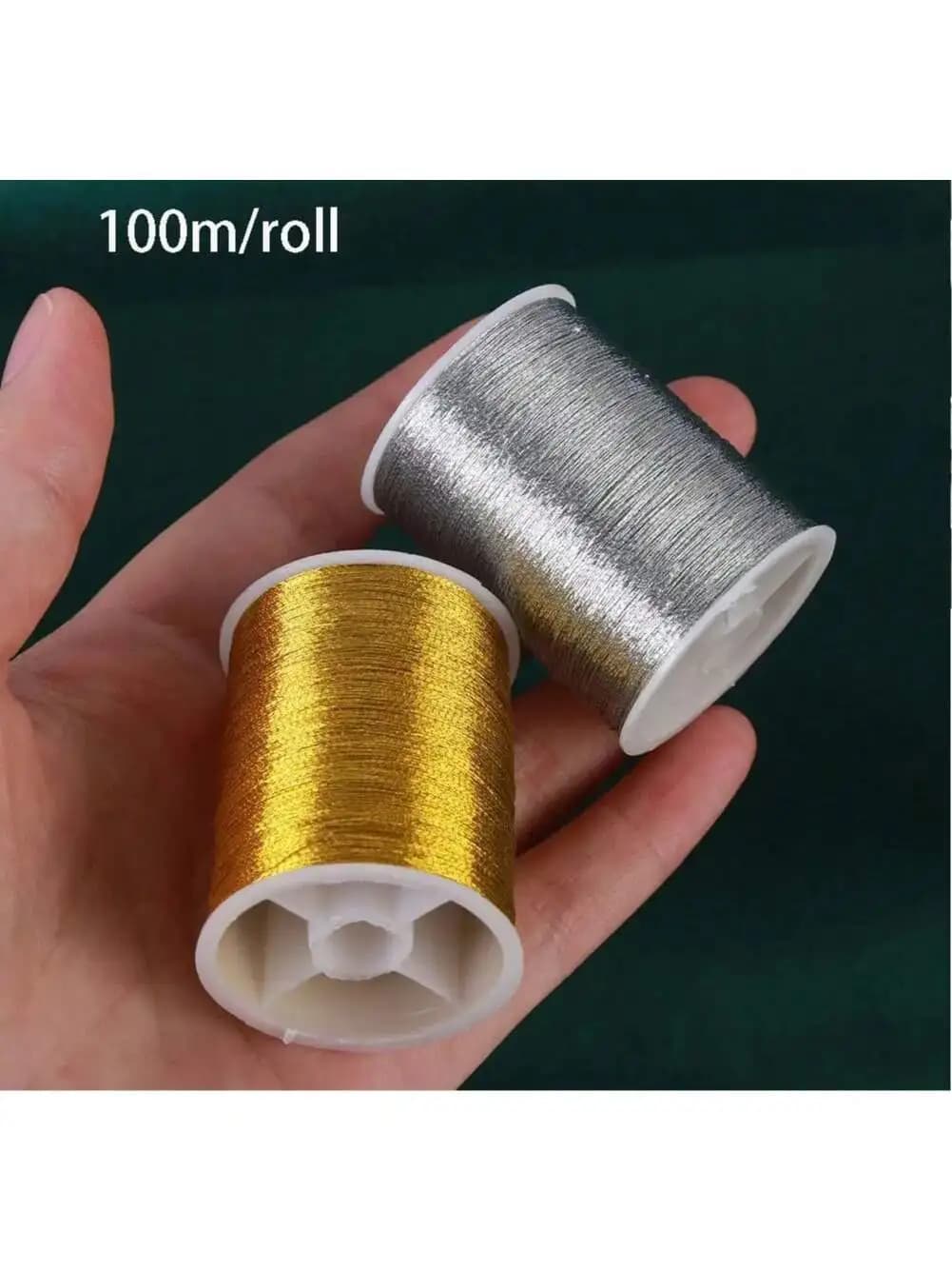 Filo da Ricamo Oro/Argento 100m/rotolo, Filo per Punto Croce Oro Argento Fatto a Mano, Bobina per Macchina da Cucire, Accessori Fai da Te per Artigianato
