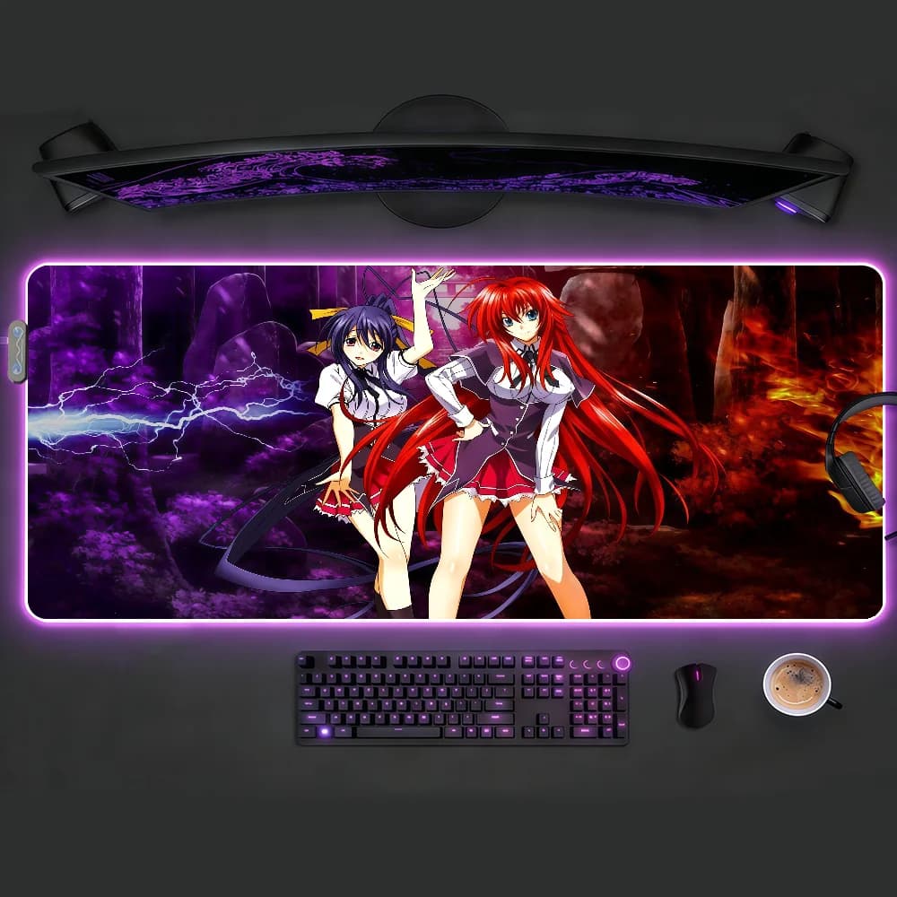 Tappetino per mouse High School DxD Comic, impermeabile, con luce LED RGB, tastiera da gioco colorata, copertura antiscivolo, superficie per tappetino da scrivania