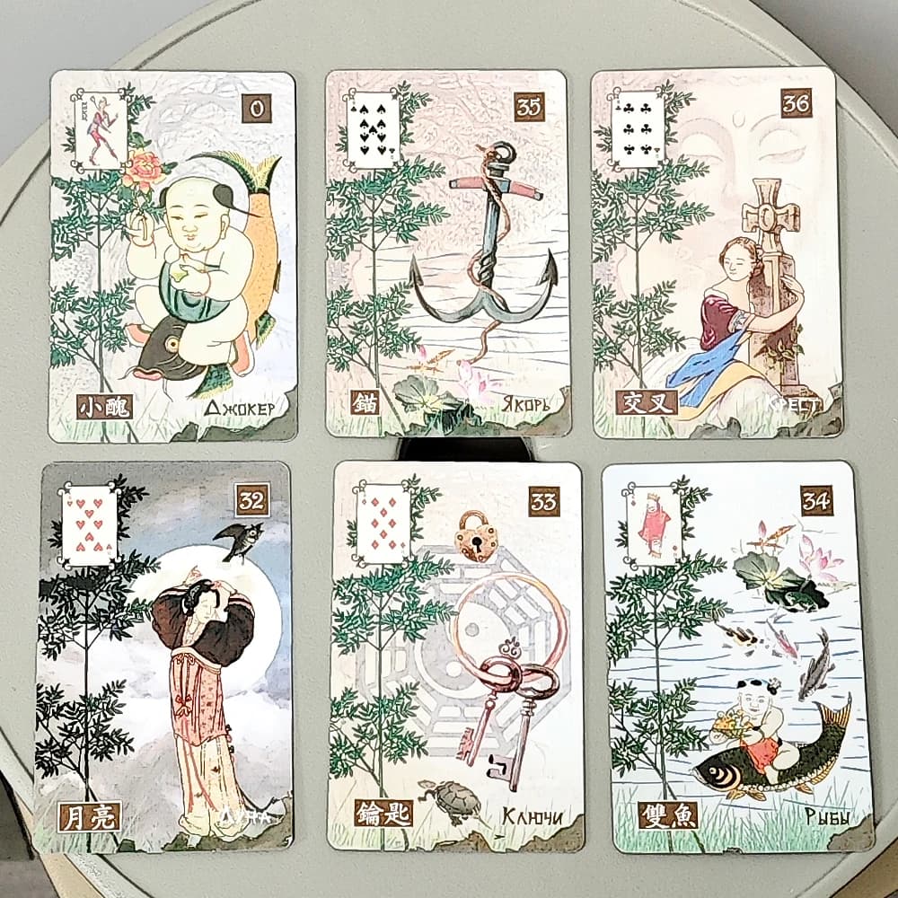 Mazzo cinese Lenormand 9*6 cm - 37 carte Lenormand in lingua russa e cinese