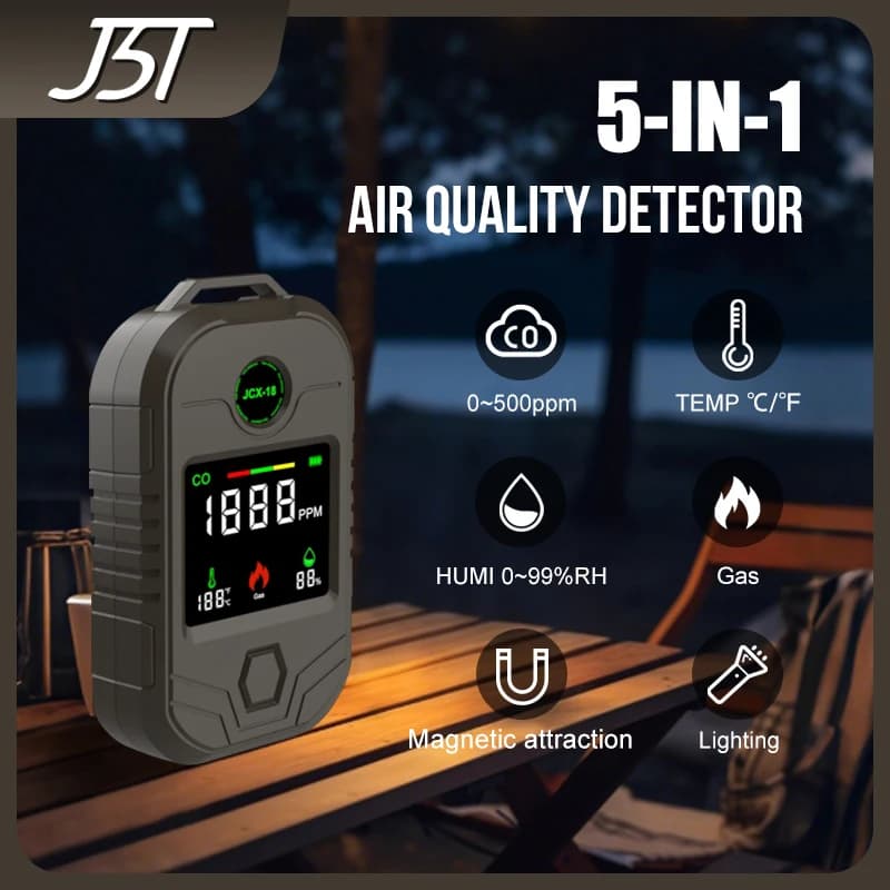 JCX-18A CO Carbon Monoxide Detector Combustible Gas TVOC Humidity Temperature Tester Alarm 3000mAh Battery Long Standy Type-C