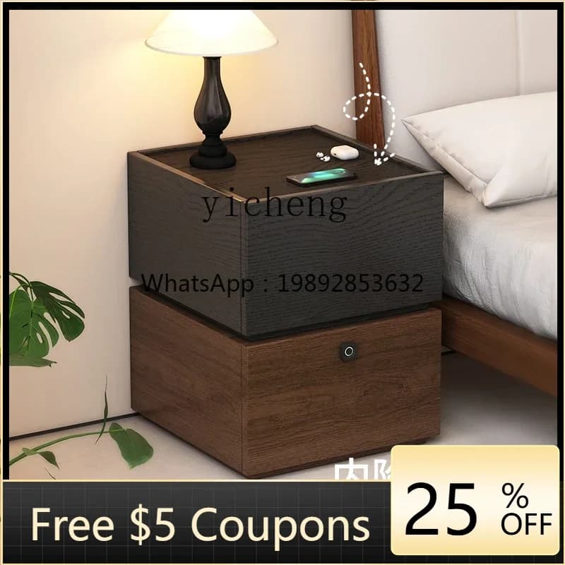 Comodino per camera da letto in legno massello TT comodino ultra stretto con serratura a combinazione intelligente