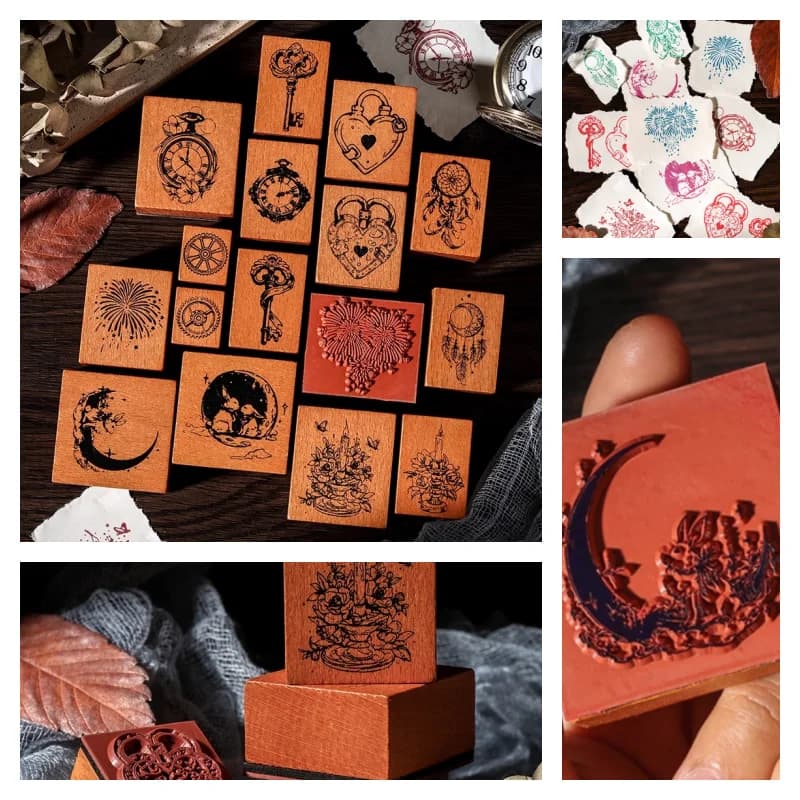 Wooden/Seal/set DIY Ins Style Creative Notebook Decoration Embellishment Materials Auxiliary Tools Wooden Seal 16-piece Set