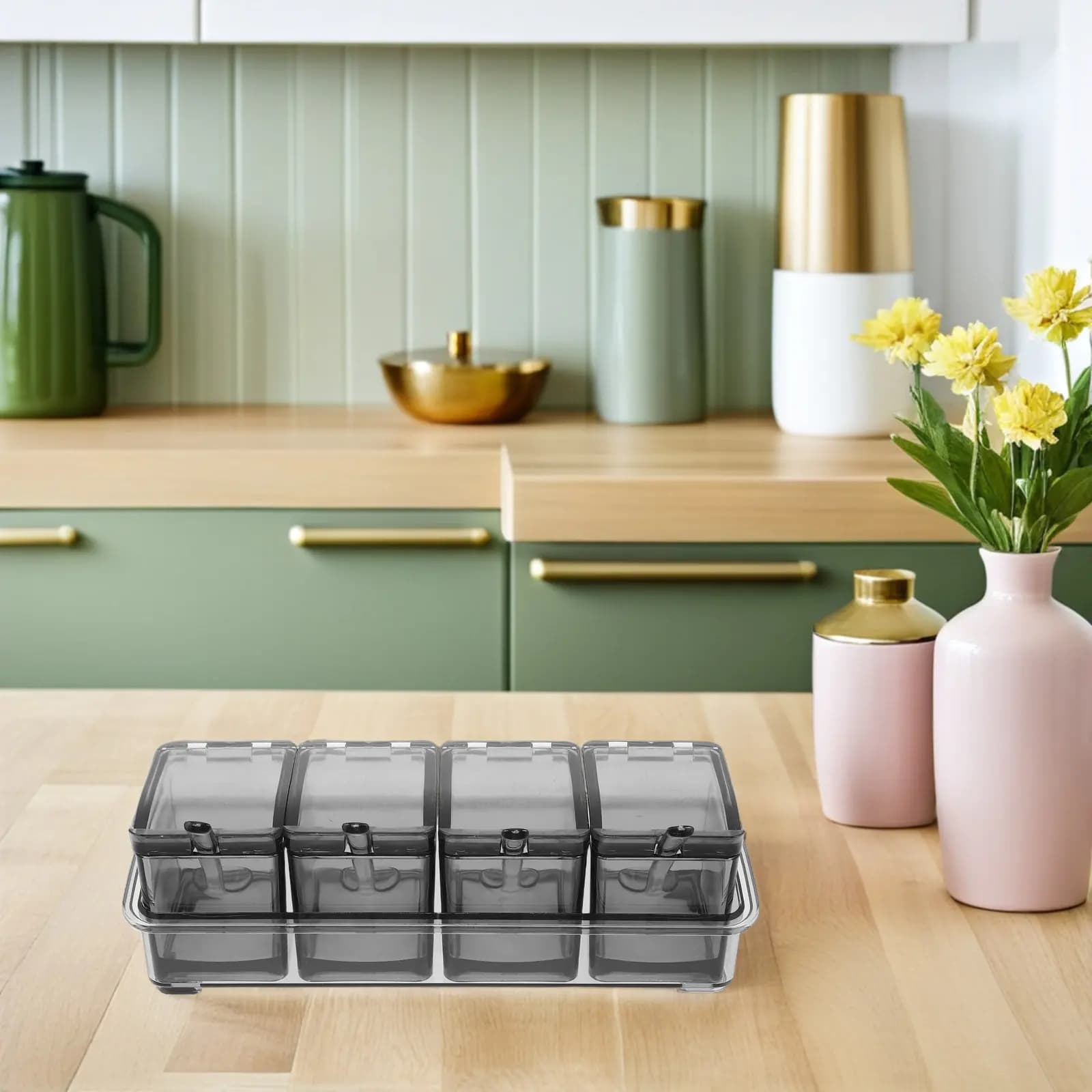 Premium Multi-Compartment Seasoning Container Set Crystal-Like Transparent Lids Food Grade Plastic Spice Box Set for Kitchen