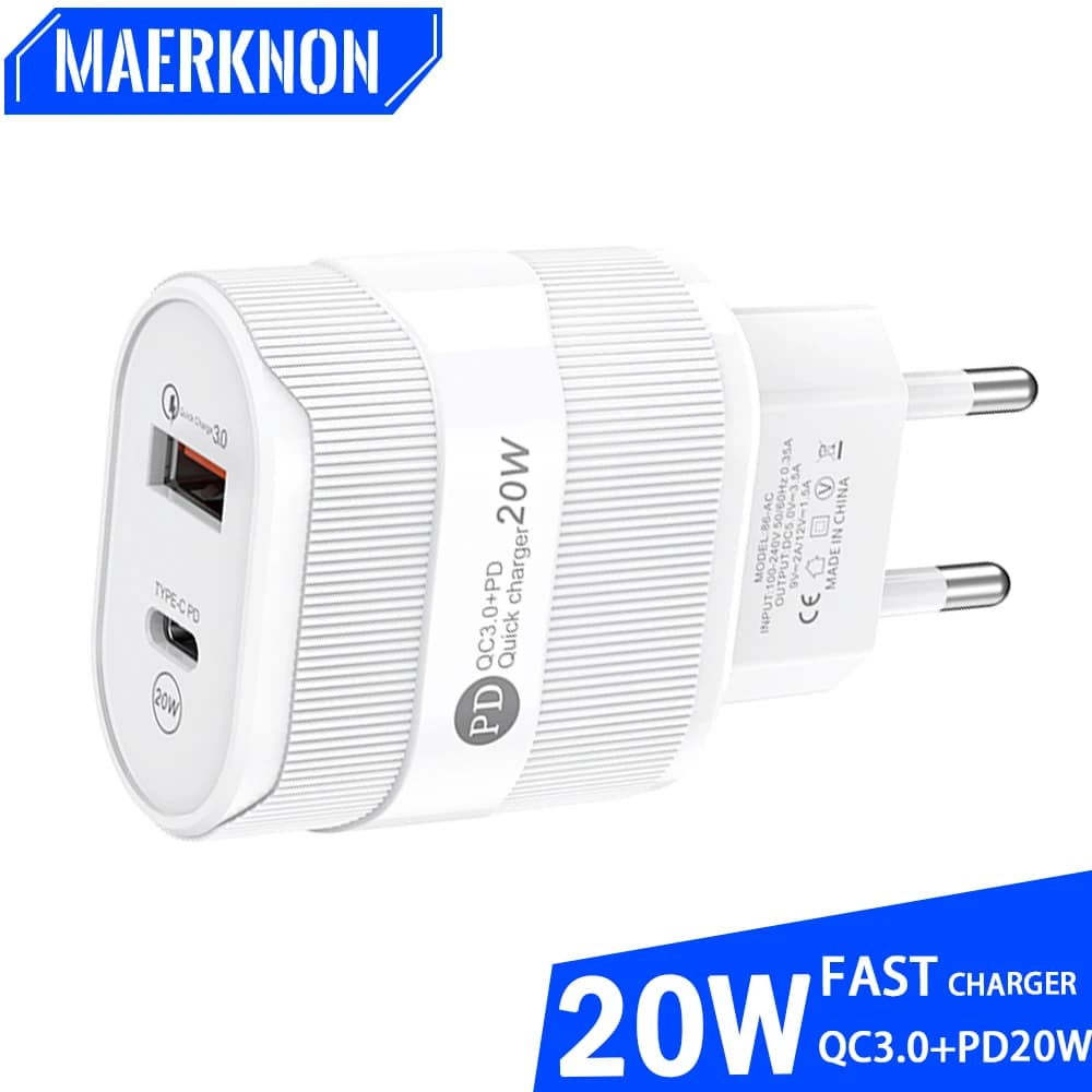 Caricabatterie USB PD 20W ricarica rapida tipo C adattatore per caricabatterie da parete per telefono cellulare QC3.0 per iPhone 15 14 13 12 Pro MAX Airpods Huawei