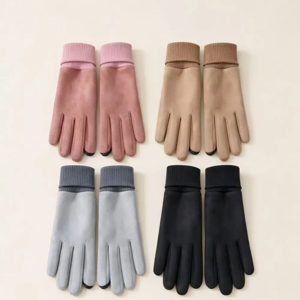 Thickened Thermal Suede Gloves For Cycling Delivery Work Winter Warm Touch Screen Fingerless Mittens Foldable Outdoor Gear
