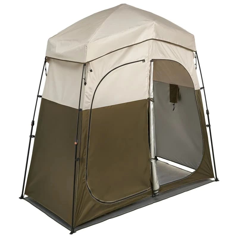 Portable 2 Room Camping Shower Tent Floor Pile Rope Silver Coated 150D Oxford Cloth Foldable Dressing Room Portable